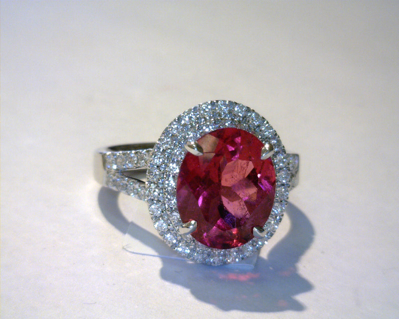 18K WHITE GOLD TOURMALINE/DIAMOND RING