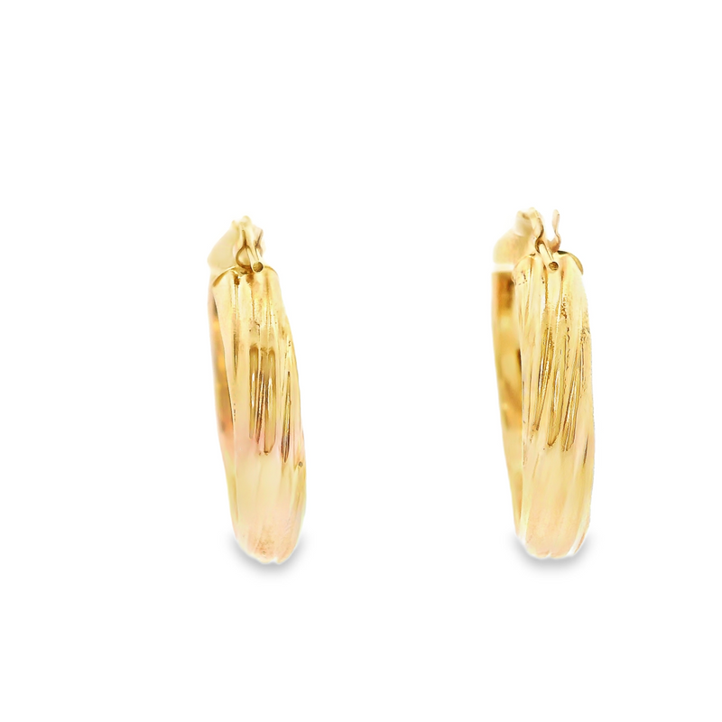 14K YG Hoops With Twist Designs