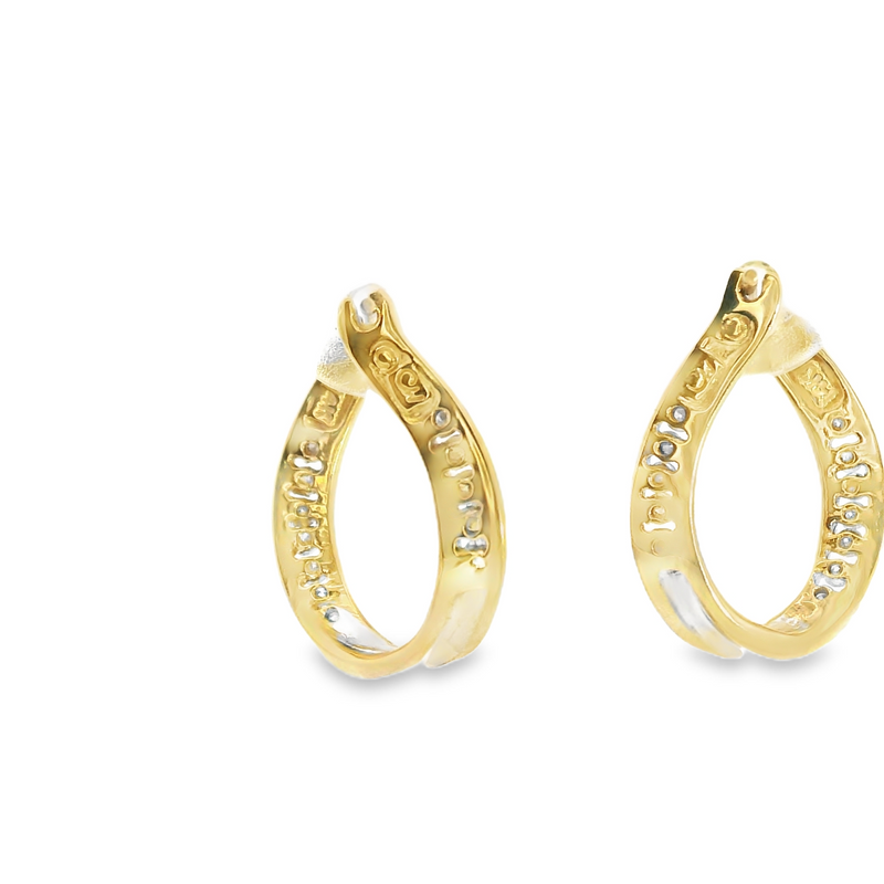 14K YG Channel Set Twisted Hoop Earrings