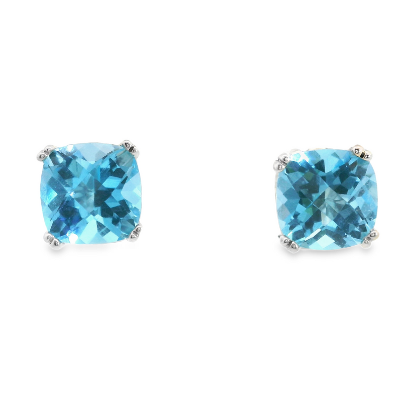 Sterling Silver & 14K WG Lagos Blue Topaz Stud Earrings