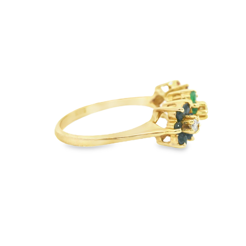 14K YG Ruby, Emerald, Sapphire Diamond Ring