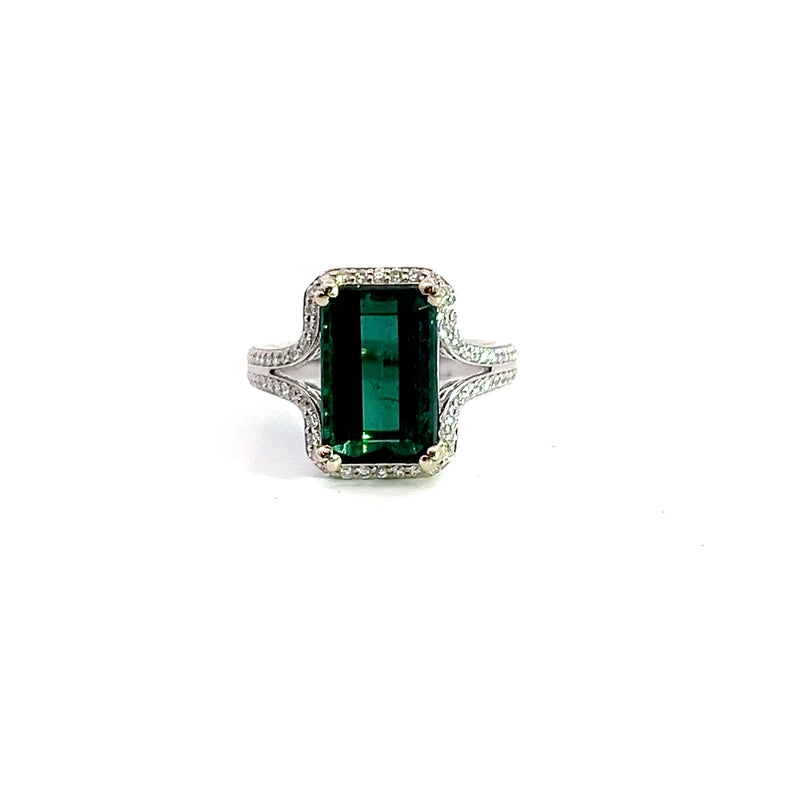 14K WG Indicolite Tourmaline & Diamond Ring