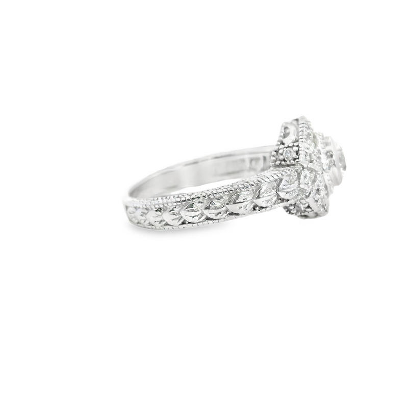 14K WG VINTAGE STYLE  HALO DIAMOND RING