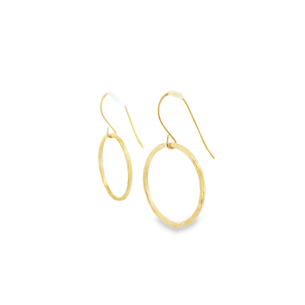 14K YG Diamond Cut Hanging Hoop Earrings