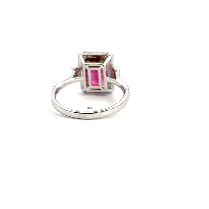 14K WG Watermelon Tourmaline & Diamond Ring