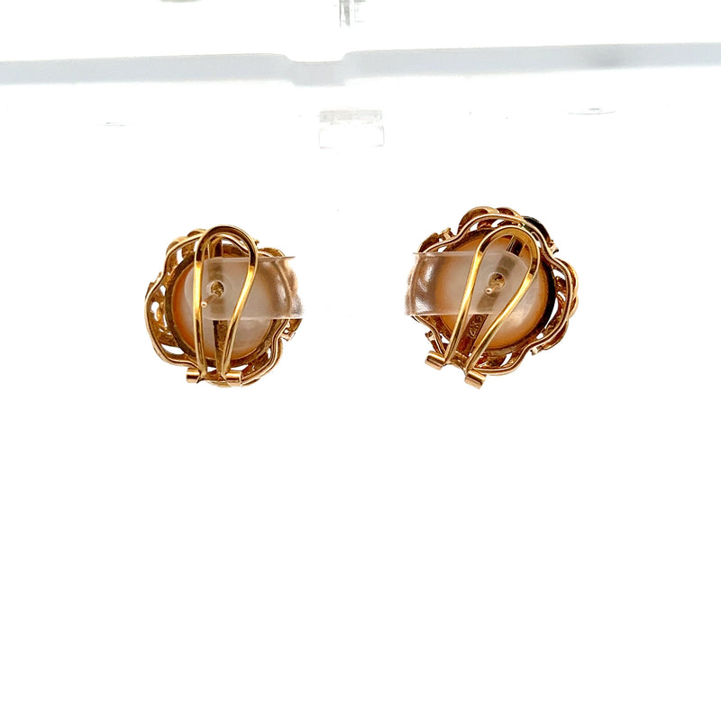 14K YG Mabe Pearl & Diamond Earrings