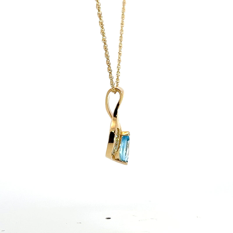 14K YG Blue Topaz & Diamond Pendant