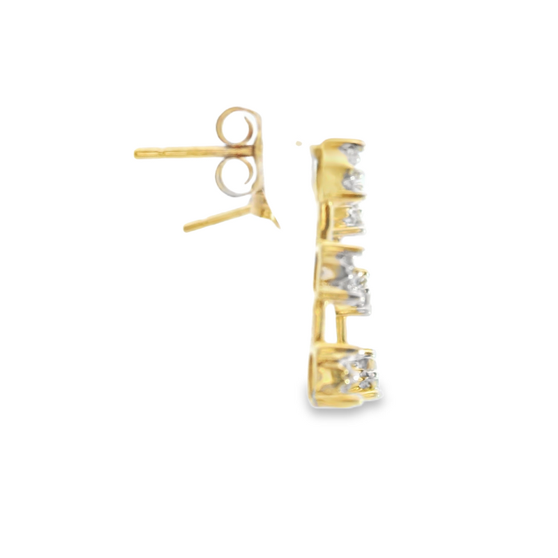 14K YG 3 Stone Diamond Earrings