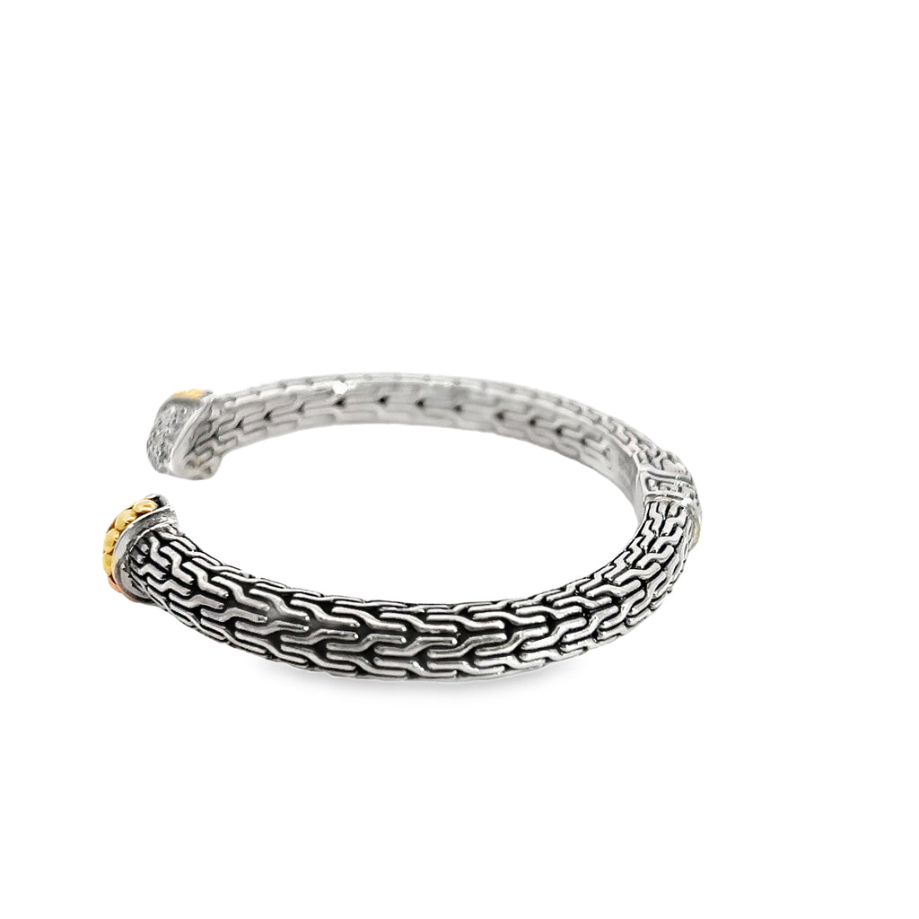 Sterling Silver & 18K YG White Sapphire Cuff Bracelet