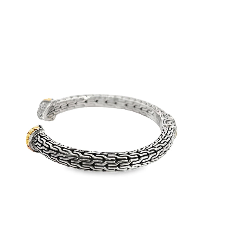 Sterling Silver & 18K YG White Sapphire Cuff Bracelet