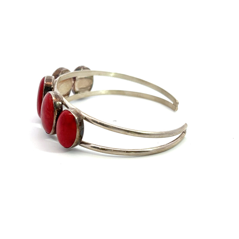 Sterling Silver 5 Stone Red Turquoise Cuff Bracelet