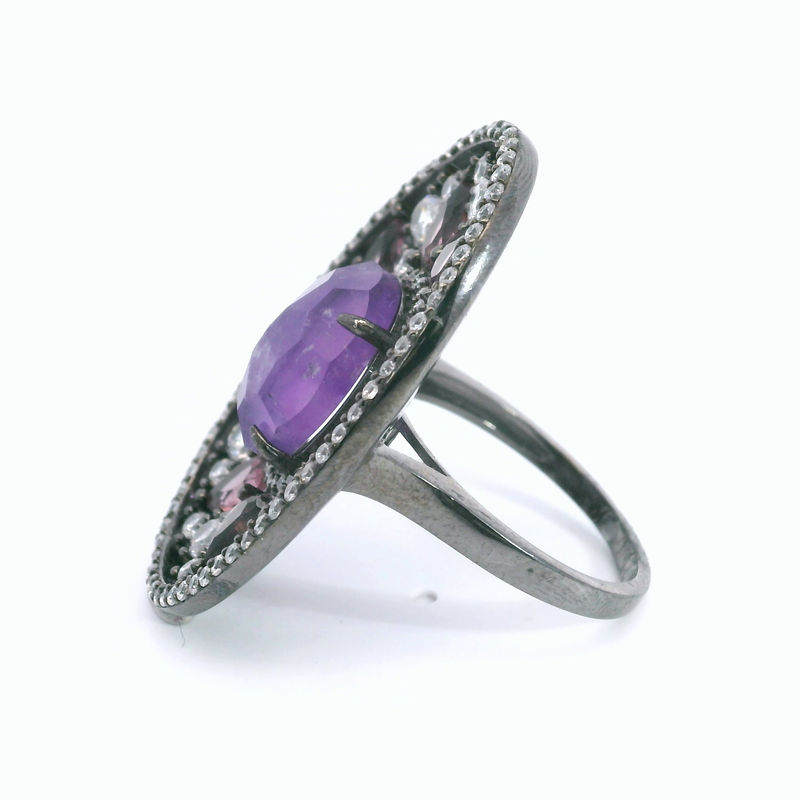 Sterling Silver Amethyst & CZ Ring