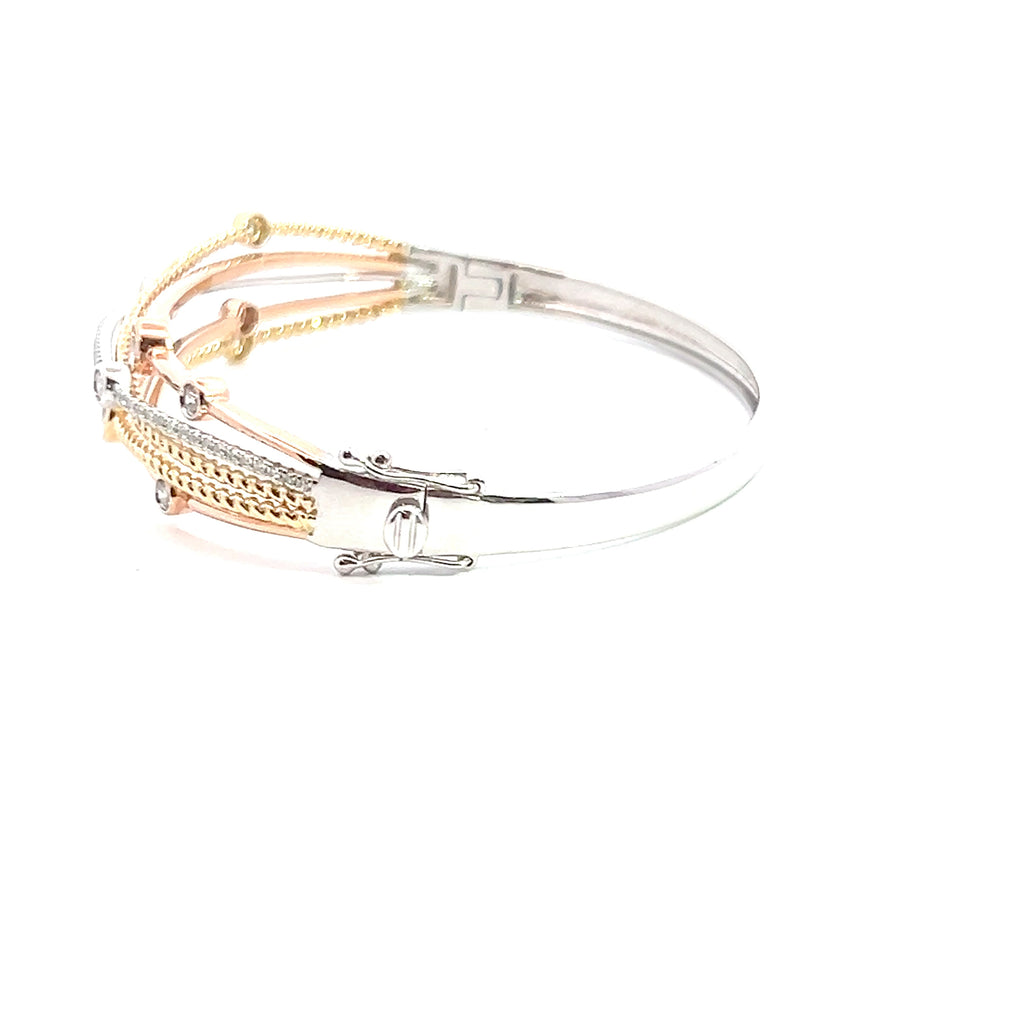 14K Tri Color Diamond Bangle Bracelet
