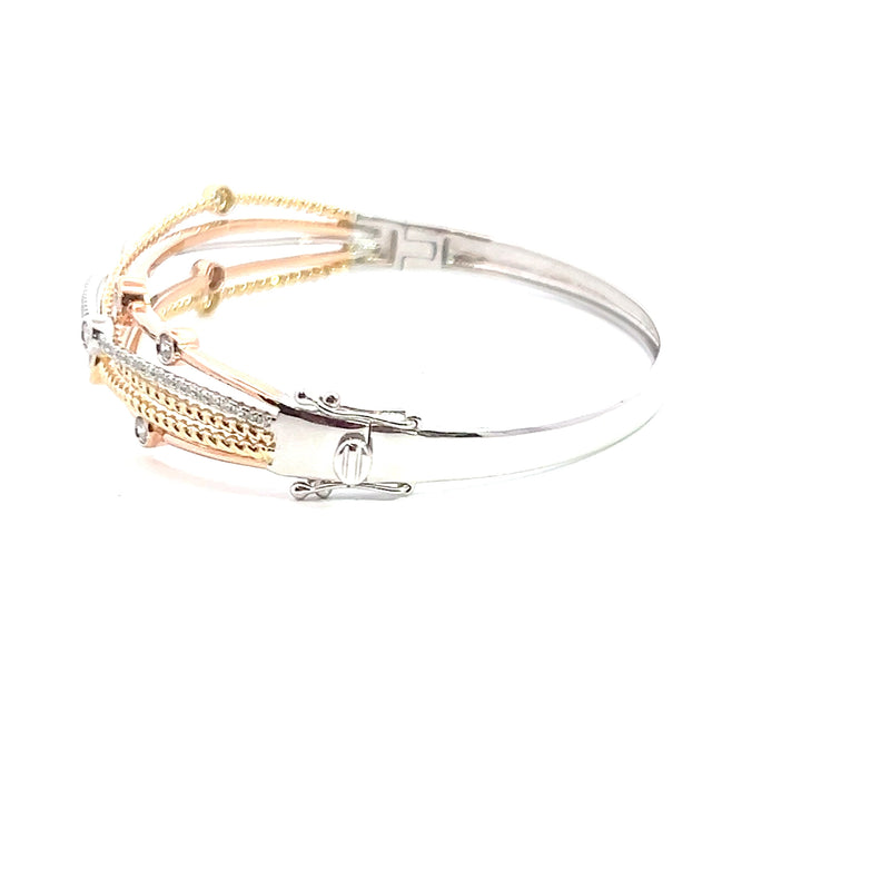 14K Tri Color Diamond Bangle Bracelet