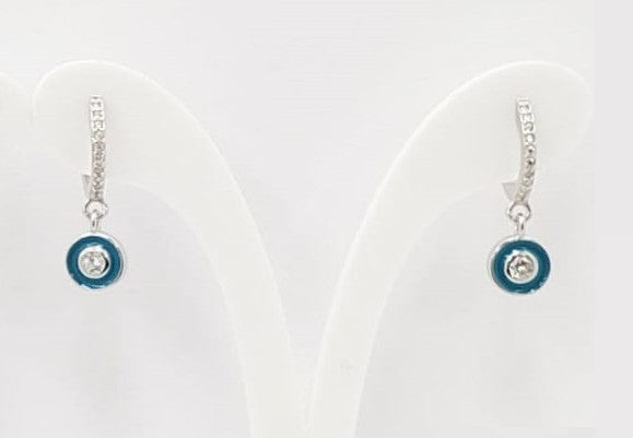 Sterling Silver Blue Enamel & CZ Earrings