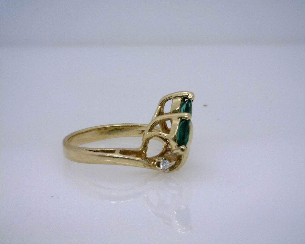 14K YG EMERALD/DIAMOND RING