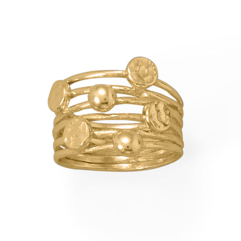 14 Karat Gold Plated 6 Row Disc Ring