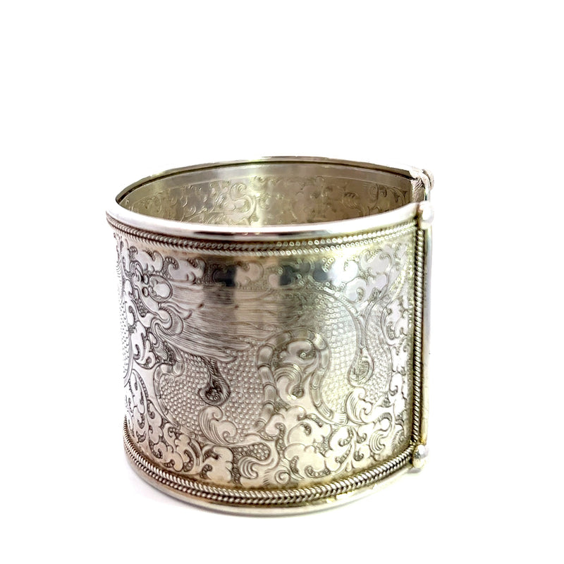 Sterling Silver Engraved Wide Cuff Bracelet