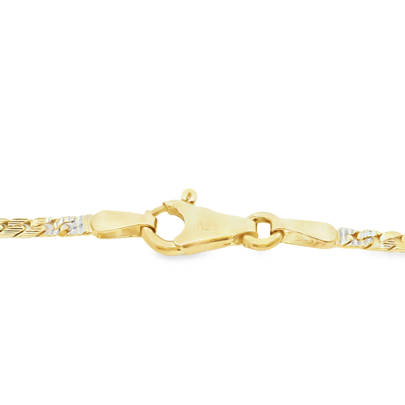 14K Two Tone Flat Diamond Cut Curb Chain 22.5"
