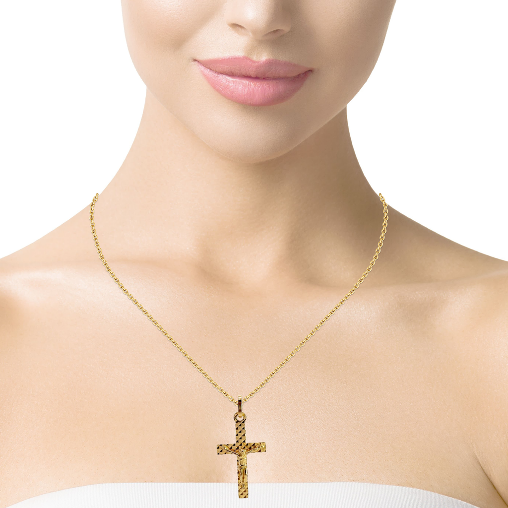 14K YG Diamond Cut Crucifix