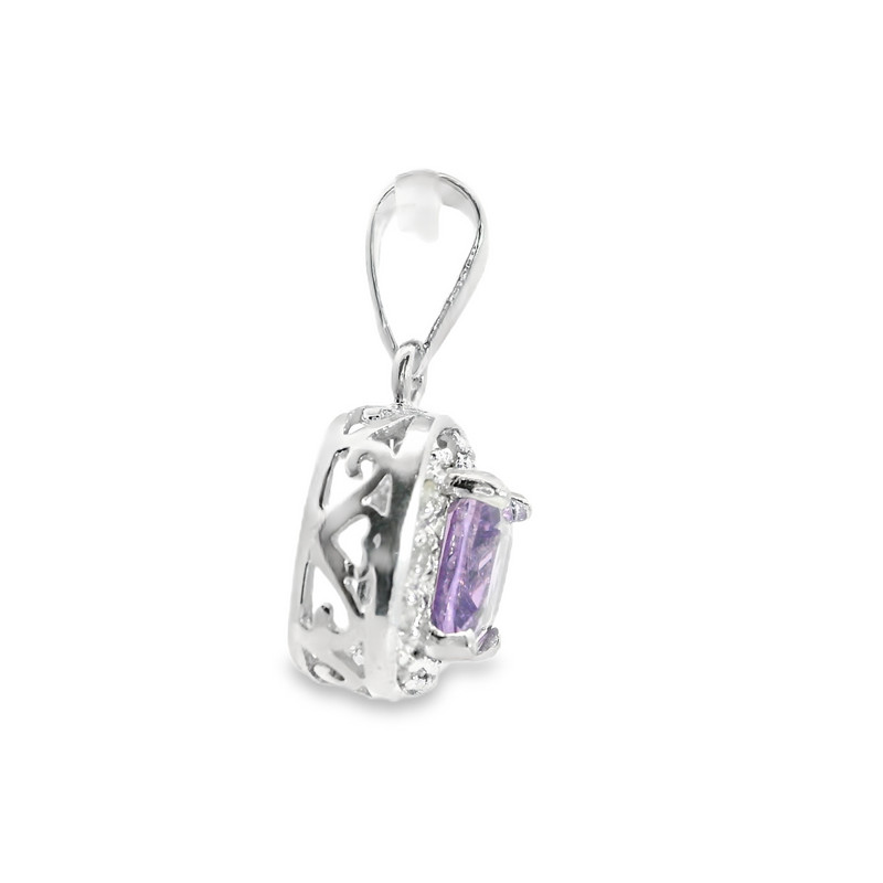 Sterling Silver Purple Stone & Diamond Pendant
