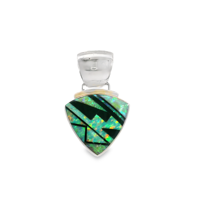 Sterling Silver Synthetic Opal & Onyx Inlay Pendant