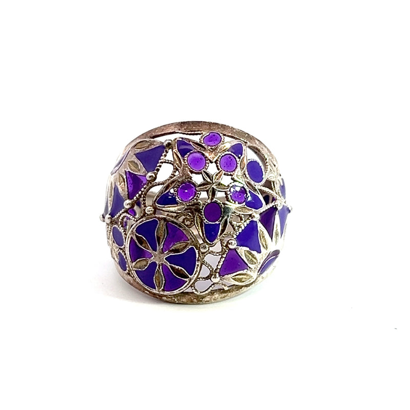 Sterling Silver Wide Purple Enamel Ring