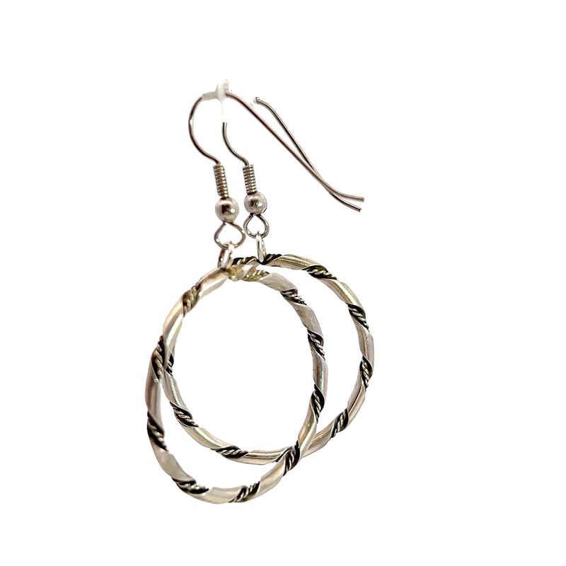 Sterling Silver Rope Style Dangle Hoop Earrings