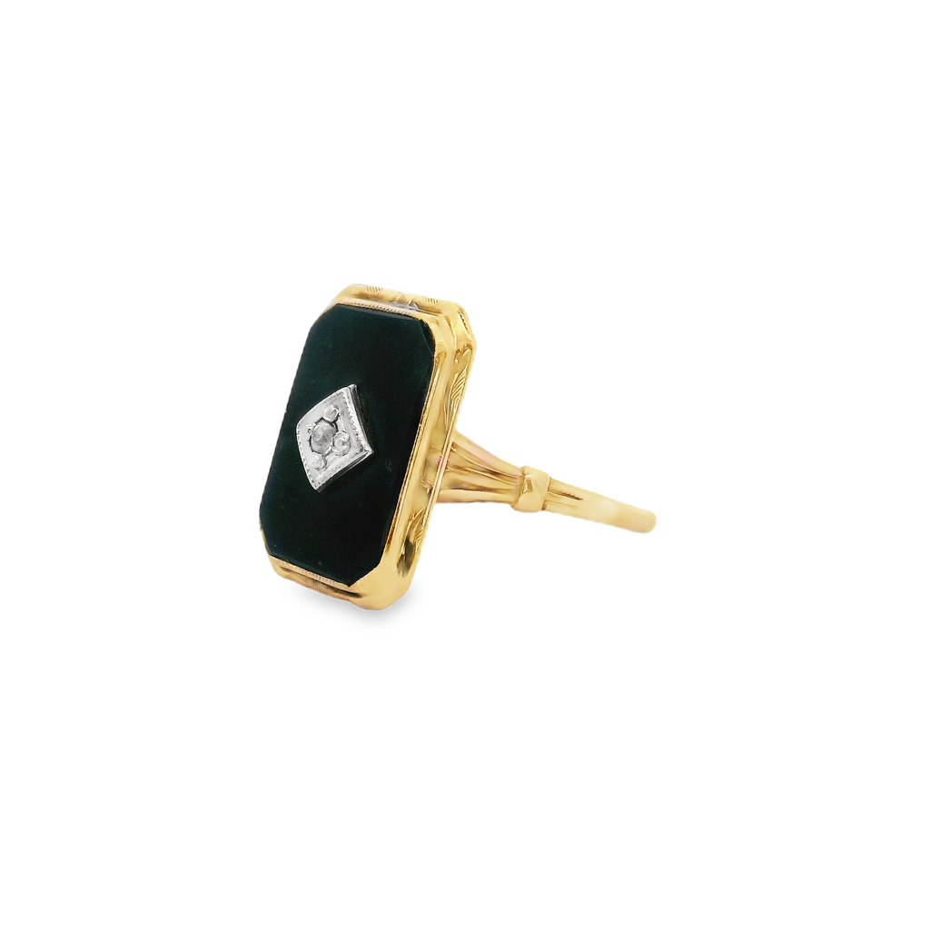 10K YG Black Onyx & Diamond Ring