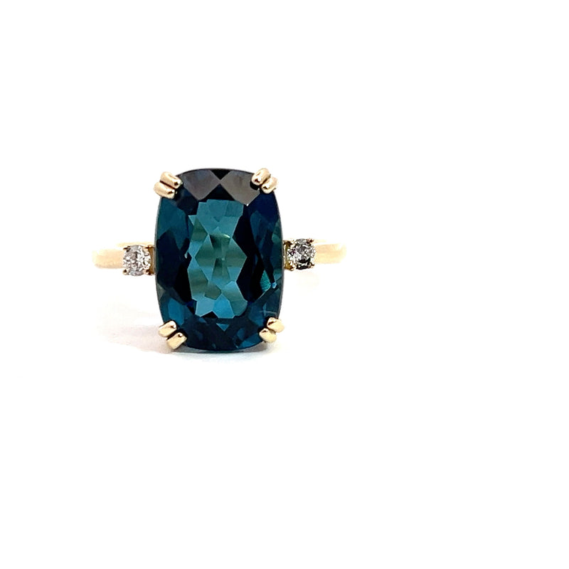 14K YG London Blue Topaz & Diamond Ring