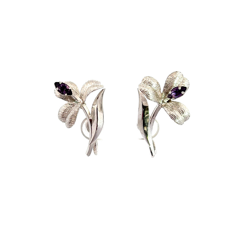 Sterling Silver Floral Clip on Earrings