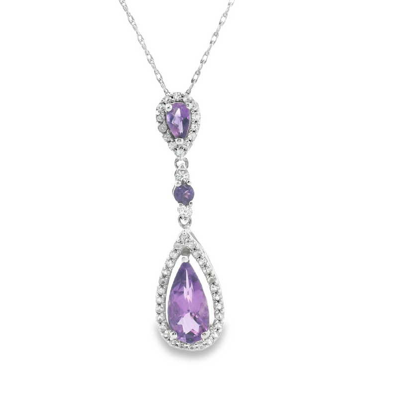 Sterling Silver Amethyst & Diamond Pendant