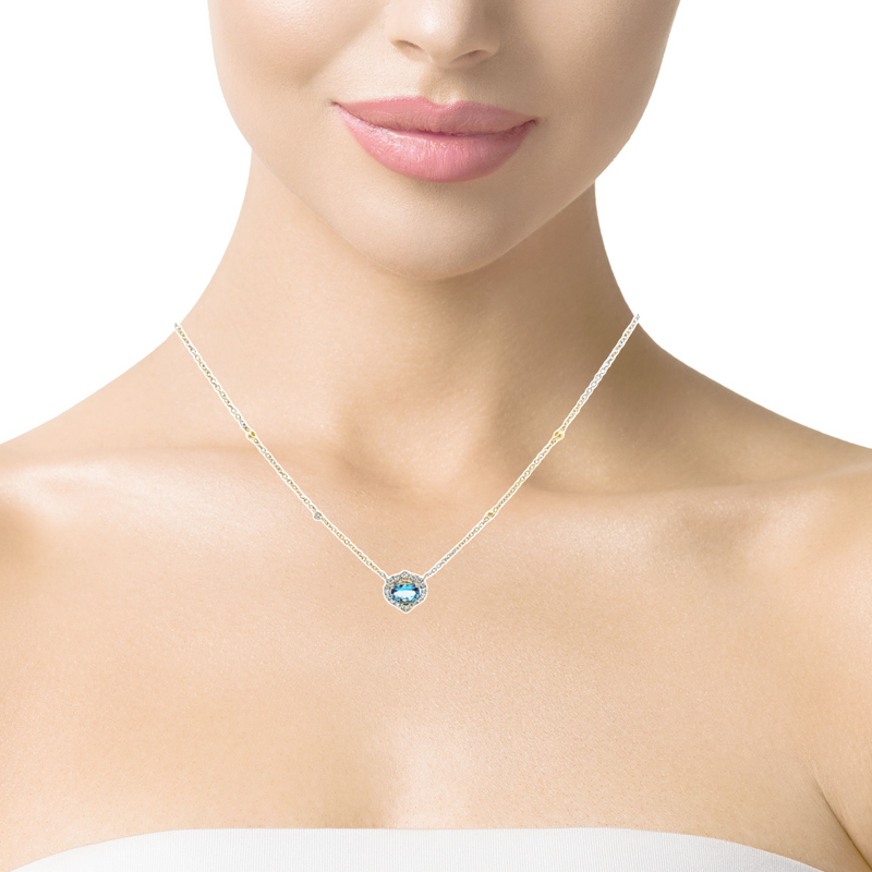 14K YG Aquamarine & Diamond Necklace