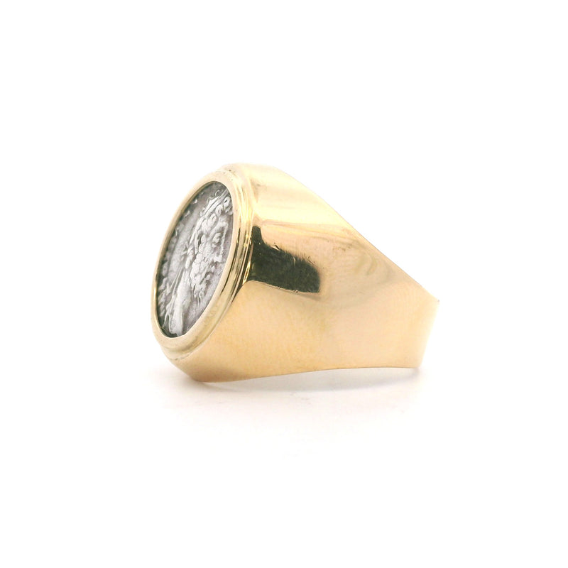 18K Yellow Gold Black Greek Ancient Coin Ring