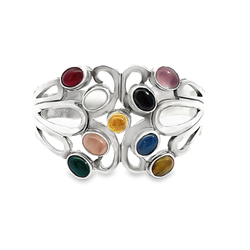 Sterling Silver Gemstone Cuff Bracelet