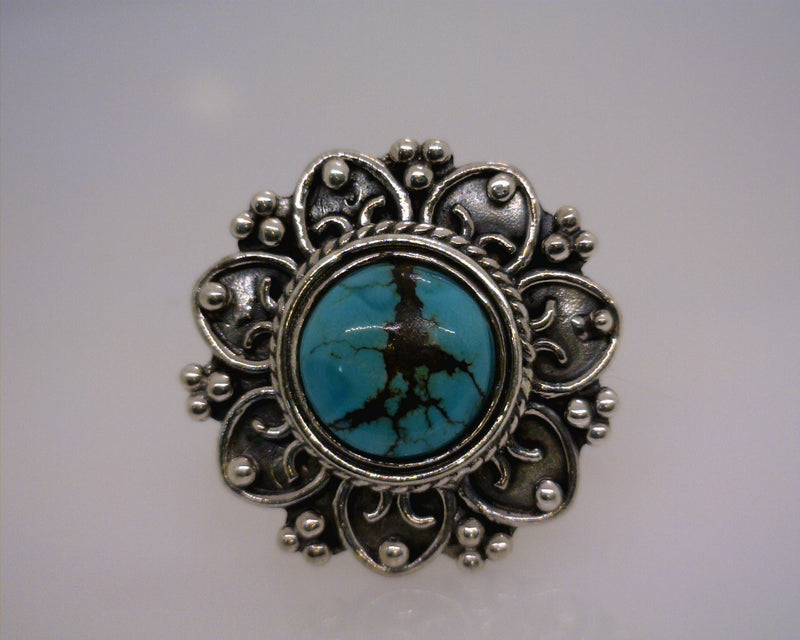 Sterling Silver Turquoise Flower Ring Size 7