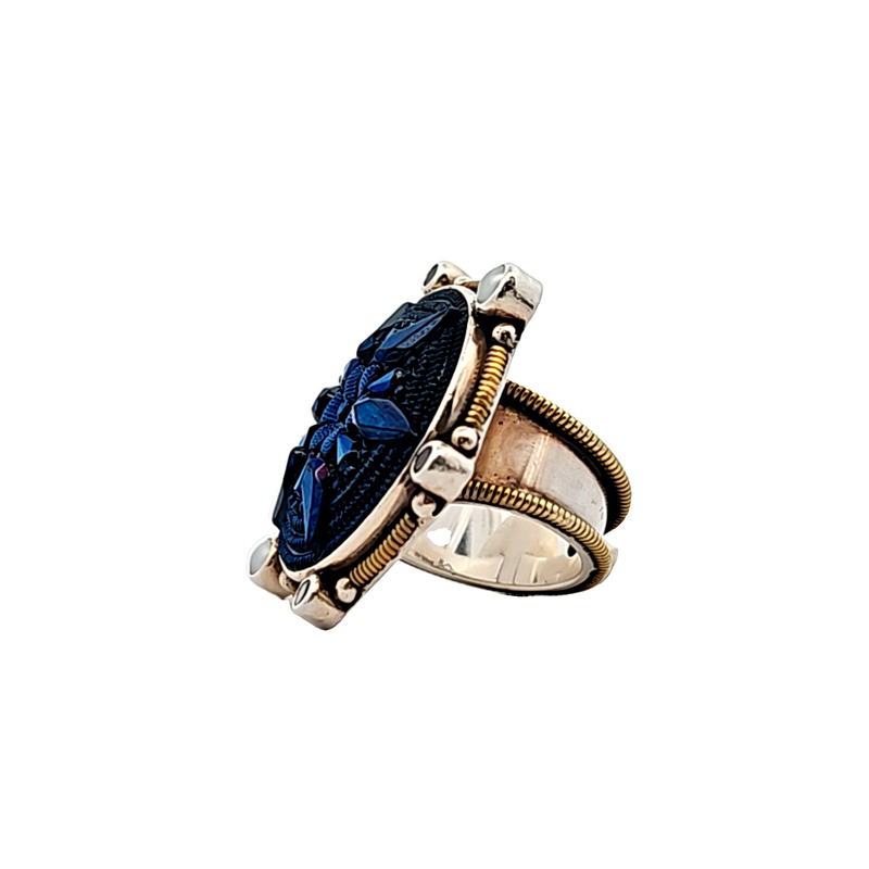 Sterling Silver & Brass Large Flower Designer Ring