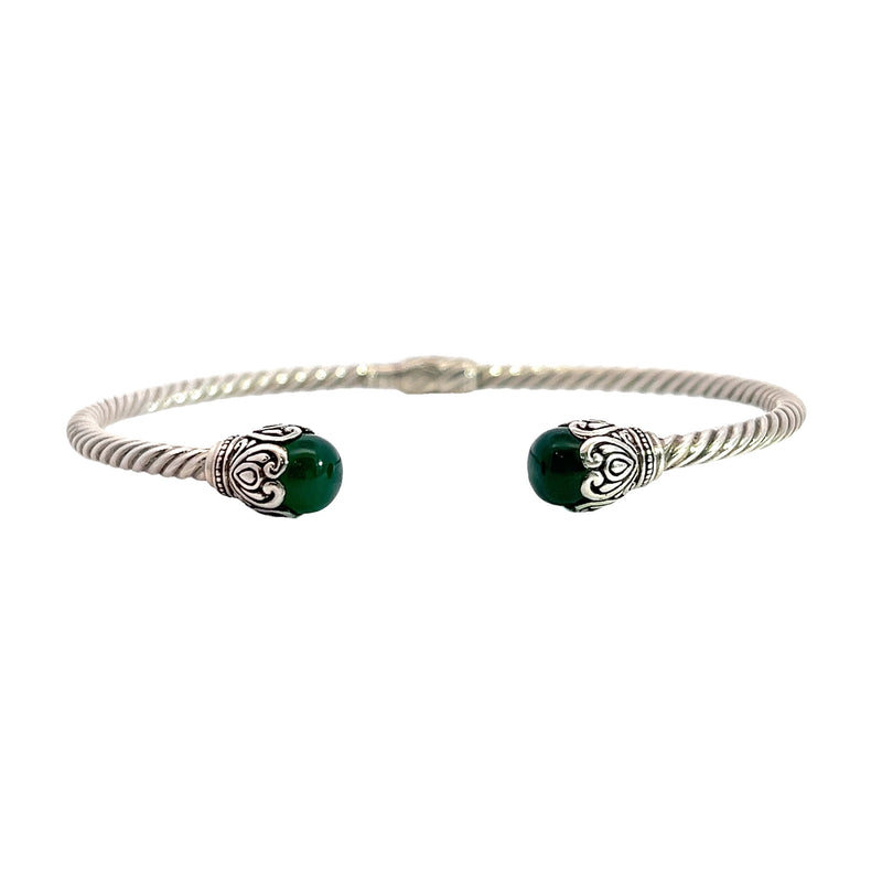 Sterling Silver Green Onyx Hinged Cuff Bracelet