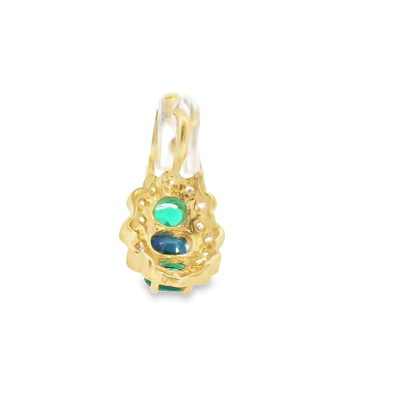 14K YG Synthetic Emerald & Sapphire & Diamond Pendant