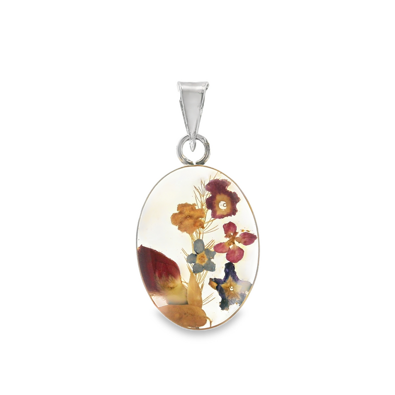 Sterling Silver Flowers in Resin Pendant