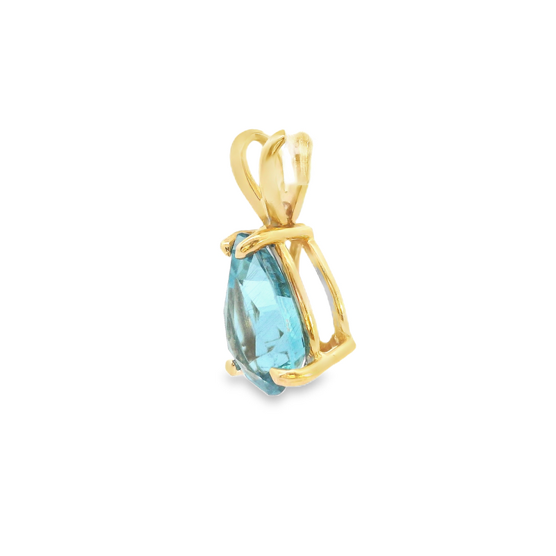 14K YG Blue Topaz Pendant