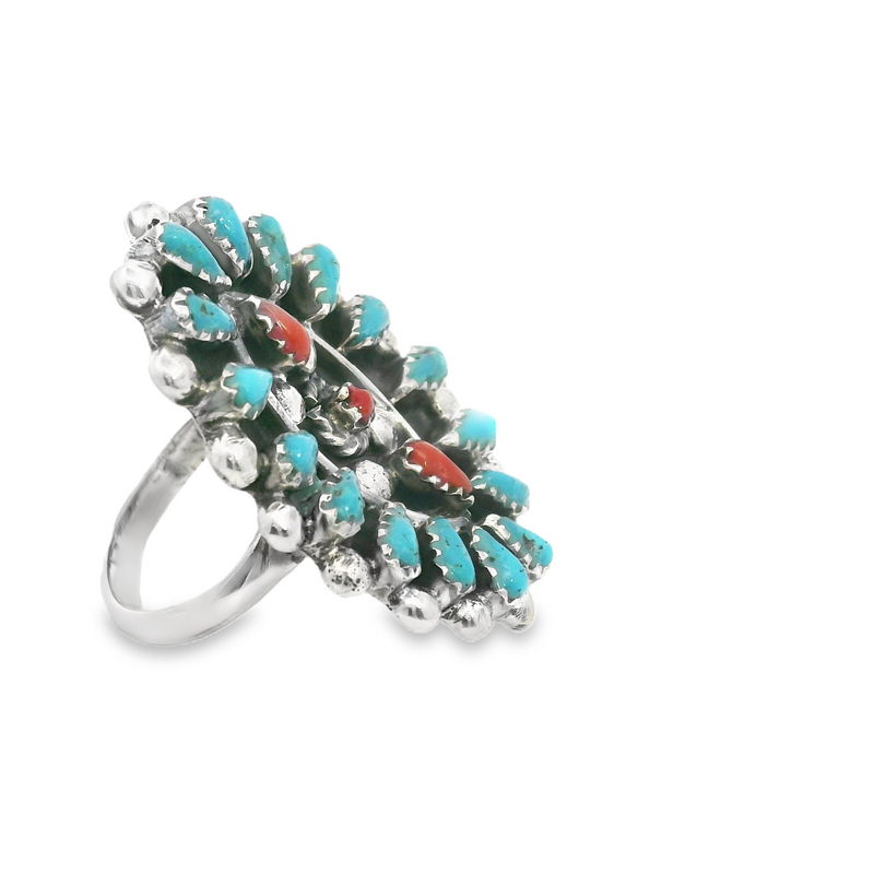 Sterling Silver Turquoise & Coral Ring