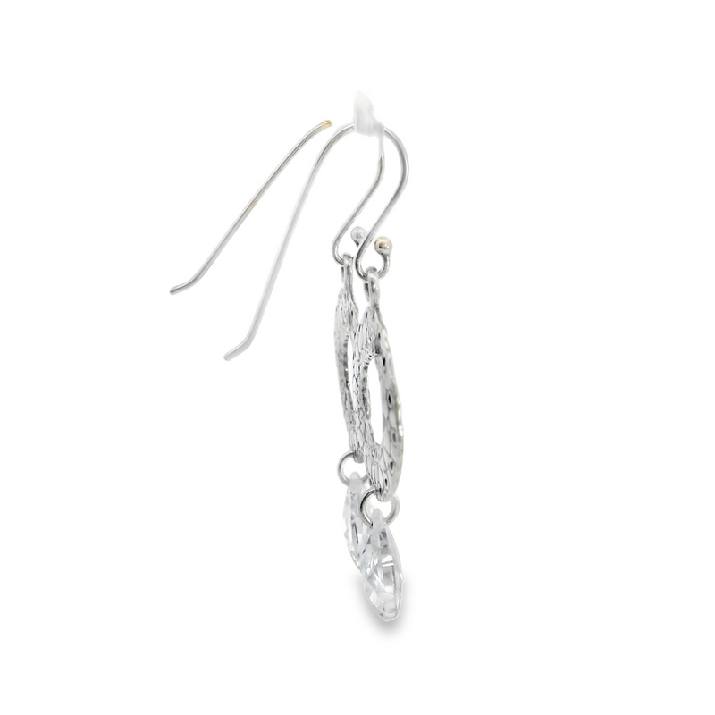 Sterling Silver Hammer Disk & Crystal Earrings