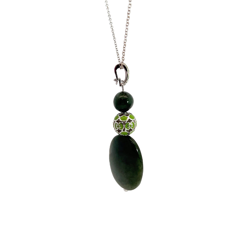 Green Agate & Enamel Pendant