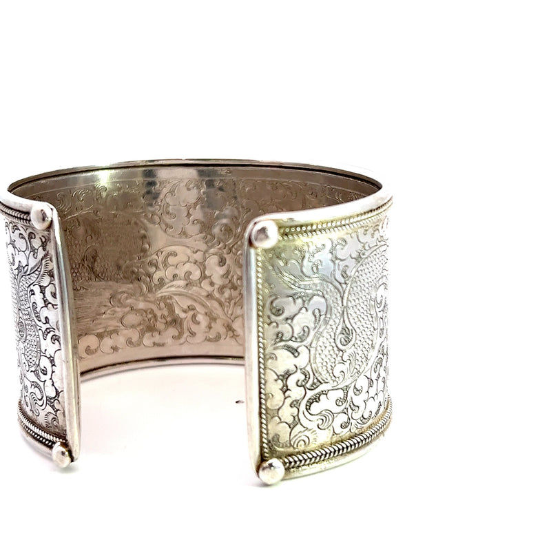 Sterling Silver Engraved Wide Cuff Bracelet