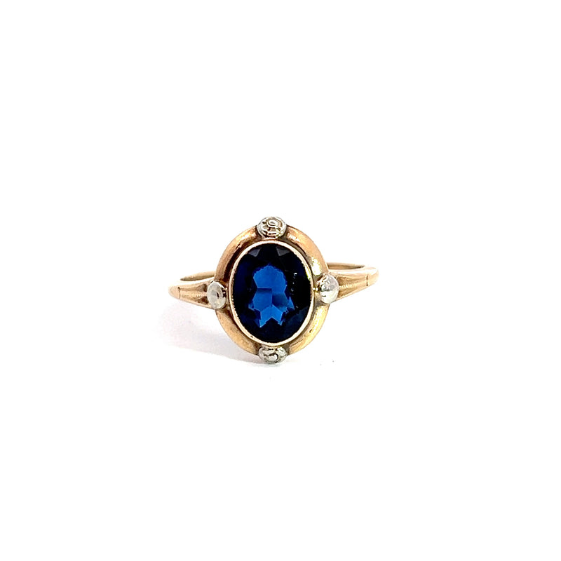 10K YG Synthetic Blue Stone Ring