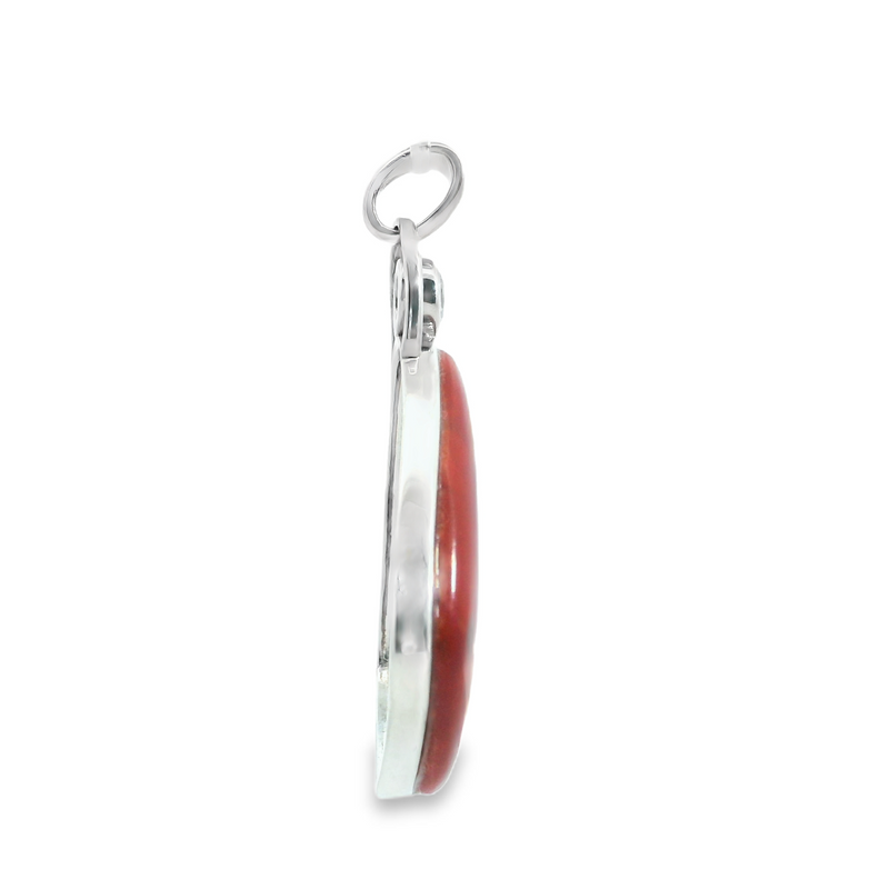 Sterling Silver Red Coral & White Quartz Pendant