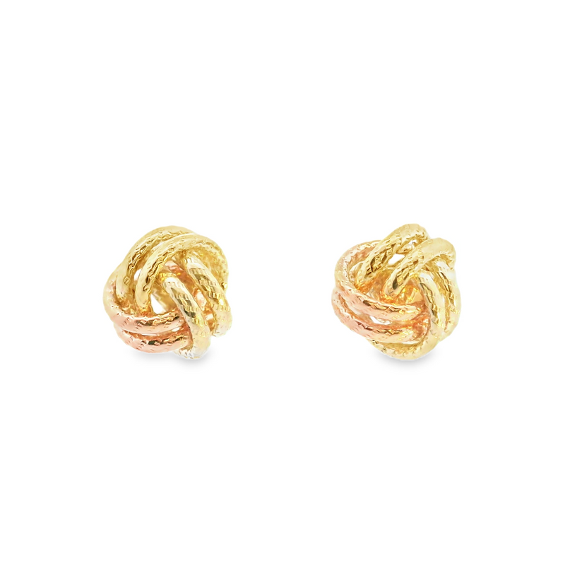 14K YG Tri Color Gold Knot Earrings