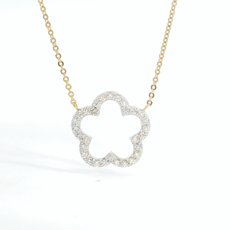 14K Two Tone Flower Diamond Necklace