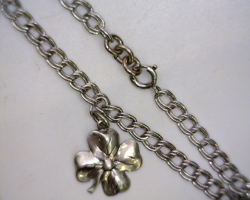 Sterling Silver Charm Bracelet w/ 4 Leaf Clover Charm